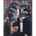 George Callaghan - FIVE YARD WORKERS - Coloured Print - 15 x 12 inches - Unsigned