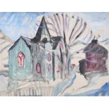 Marjorie Doreen Penson - CHURCH IN WINTER - Oil on Board - 7.5 x 9.5 inches - Unsigned