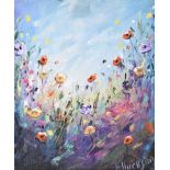 Hayley Huckson - WILD POPPIES - Oil on Board - 12 x 10 inches - Signed