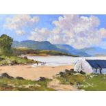 Hugh McIlfatrick - ON THE BEACH, DONEGAL - Oil on Board - 22 x 29.5 inches - Signed