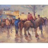John Cahill - WET & WINDY, SAINTFIELD - Oil on Canvas - 16 x 20 inches - Signed