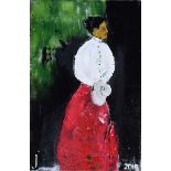 Jeff Adams - LADY IN WAITING - Oil on Canvas - 12 x 8 inches - Signed in Monogram