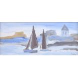 Markey Robinson - OUT SAILING - Gouache on Board - 5 x 12 inches - Signed