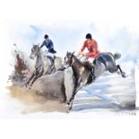 Eric Halliday - SHOW JUMPING - Watercolour Drawing - 15 x 21 inches - Signed