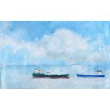 Jeff Adams - SHIPS PASSING - Oil on Paper - 22 x 35 inches - Signed in Monogram