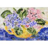 Lynda Cookson - TEAPOT OF HYDRANGEAS - Oil on Paper - 6.5 x 9.5 inches - Signed in Monogram