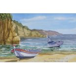Joaquim Serrano - BEACHED BOAT, ALGARVE - Watercolour Drawing - 7 x 11 inches - Signed