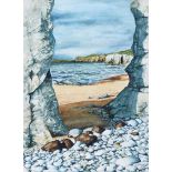 James McNulty - ROCKS ON THE ANTRIM COAST - Watercolour Drawing - 14 x 10 inches - Signed