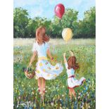 Lorna Millar - LAUNCHING THE BALLOONS - Oil on Board - 16 x 12 inches - Signed