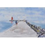 Miriam Morrissey - WALKING TO POOLBEG, SANDYMOUNT - Watercolour Drawing - 8 x 11 inches - Signed