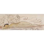 Mainie Jellett - FEMALE NUDE IN A LANDSCAPE - Watercolour Drawing - 3 x 9 inches - Signed