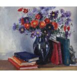 Margaret Thomas - STILL LIFE, VASE OF FLOWERS & BOOKS - Oil on Canvas - 20 x 24 inches - Unsigned