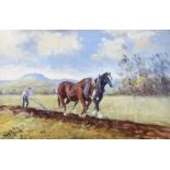 Tom McGoldrick - HORSES PLOUGHING NEAR SLEMISH - Oil on Canvas - 16 x 24 inches - Signed