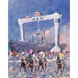 Sean Lorinyenko - RACE AT HARLAND & WOLFF - Watercolour Drawing - 10 x 8 inches - Signed