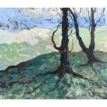 Rachel Grainger Hunt - HILLSIDE TREES - Acrylic on Board - 14.5 x 16.5 inches - Signed in Monogram