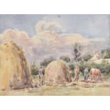 Irish School - STACKING HAY - Watercolour Drawing - 7 x 9 inches - Unsigned