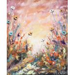 Hayley Huckson - PATH THROUGH THE WILD FLOWERS - Oil on Board - 12 x 10 inches - Signed