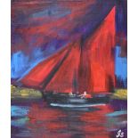 John Stewart - GALWAY HOOKER - Oil on Canvas - 12 x 10 inches - Signed in Monogram