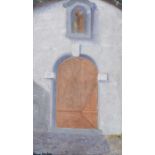 French School - THE COURTYARD DOOR - Oil on Canvas - 10 x 6 inches - Signed