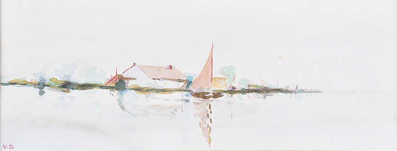 Irish School - SAILING BY THE COTTAGE - Watercolour Drawing - 5 x 11 inches - Signed in Monogram