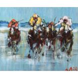 Desmond Murrie - FOUR HORSE RACE - Oil on Board - 20 x 24 inches - Signed