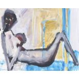Rachel Grainger Hunt - RECLINING NUDE - Acrylic on Board - 14 x 17.5 inches - Signed in Monogram