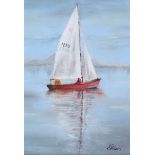 Lawrence Chambers - RED BOAT - Pastel on Paper - 9 x 6 inches - Signed