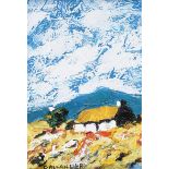 Martin Gallagher - THATCHED COTTAGE ON THE HILLSIDE - Oil on Board - 7 x 5 inches - Signed