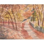 Olive Henry, RUA - PATH THROUGH THE WOODS, AUTUMN - Watercolour Drawing - 9.5 x 11.5 inches -