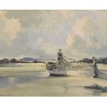 Maurice Canning Wilks, ARHA, RUA - MENDING NETS - Coloured Print - 12 x 15 inches - Unsigned