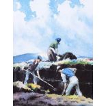 Charles McAuley - CUTTING TURF - Coloured Print - 8 x 6 inches - Unsigned