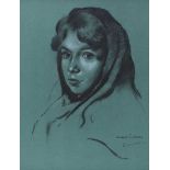 Maurice Canning Wilks ARHA RUA - MAUREEN, GALWAY GIRL - Charcoal & Chalk on Paper - 19.5 x 14.5