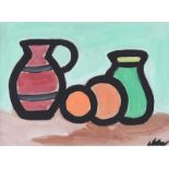 Markey Robinson - STILL LIFE, JUGS & ORANGES - Gouache on Board - 10 x 13 inches - Signed