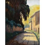 Charles McAuley - PATH IN THE VILLAGE - Oil on Board - 12 x 9 inches - Signed