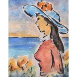 Gladys Maccabe, HRUA - GIRL IN THE BLUE HAT - Watercolour Drawing - 7 x 5.5 inches - Signed