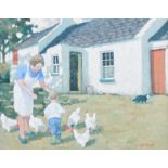 Norman J. Smyth - COUNTING CHICKENS - Oil on Canvas - 14 x 18 inches - Signed