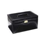 BLACK LEATHER-CASED JEWELLERY BOX