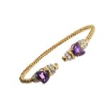 18CT GOLD DIAMOND AND AMETHYST CUFF