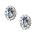 18CT WHITE GOLD AQUAMARINE AND DIAMOND EARRINGS