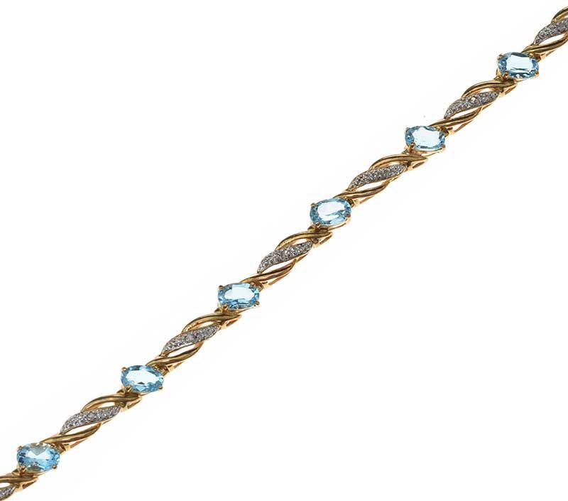 9CT GOLD BLUE TOPAZ AND DIAMOND BRACELET - Image 2 of 3