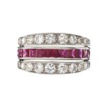 PLATINUM SAPPHIRE, RUBY AND DIAMOND 'DAY-TO-NIGHT' RING