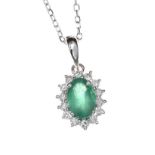 18CT WHITE GOLD EMERALD AND DIAMOND NECKLACE