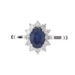 18CT WHITE GOLD SAPPHIRE AND DIAMOND RING