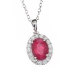 18CT WHITE GOLD RUBY AND DIAMOND NECKLACE