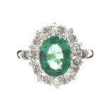 18CT GOLD EMERALD AND DIAMOND CLUSTER RING