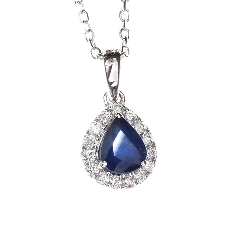 18CT WHITE GOLD SAPPHIRE AND DIAMOND NECKLACE