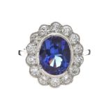 PLATINUM DIAMOND AND TANZANITE RING