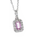 18CT WHITE GOLD PINK SAPPHIRE AND DIAMOND NECKLACE