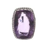 18CT WHITE GOLD RING SET WITH AMETHYST AND DIAMOND