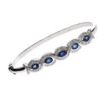 18CT WHITE GOLD DIAMOND AND SAPPHIRE BANGLE